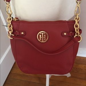 Tommy Hilfiger Red Leather Sadie Crossbody Bag